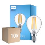Multipack 10x Philips Corepro LED Lustre E14 Ball Filament Clear 6.5W 806lm - 827 Extra Warm White | Replaces 60W