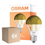 Multipack 6x Osram Classic LED E27 Pear Filament Mirror Gold 4W 400lm - 827 Extra Warm White | Replaces 35W