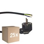 Multipack 25x Noxion Power Supply Cable Black - Schuko Europlug + Open Ends - 2m - 3 pole 0,75mm2
