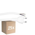 Multipack 25x Noxion Euro Supply Cable - C7 Europlug + Open Ends - White 2m - 2 pole 0,75mm2
