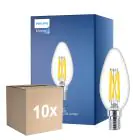 Multipack 10x Philips MASTER LED E14 Candle Filament Clear 3.4W 470lm - 922-927 Dim To Warm | Best Colour Rendering - Dimmable - Replaces 40W