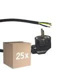 Multipack 25x Noxion Power Supply Cable Black - Schuko Europlug + Open Ends - 2m - 3 pole 0,75mm2
